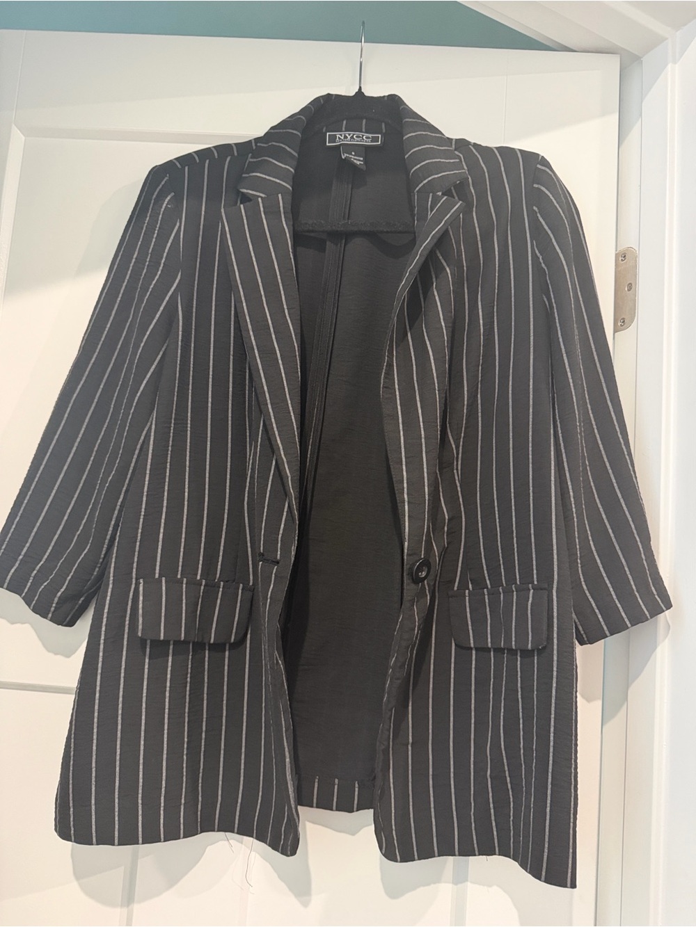 NYC Black Blazer with White Pinstripes Size S
